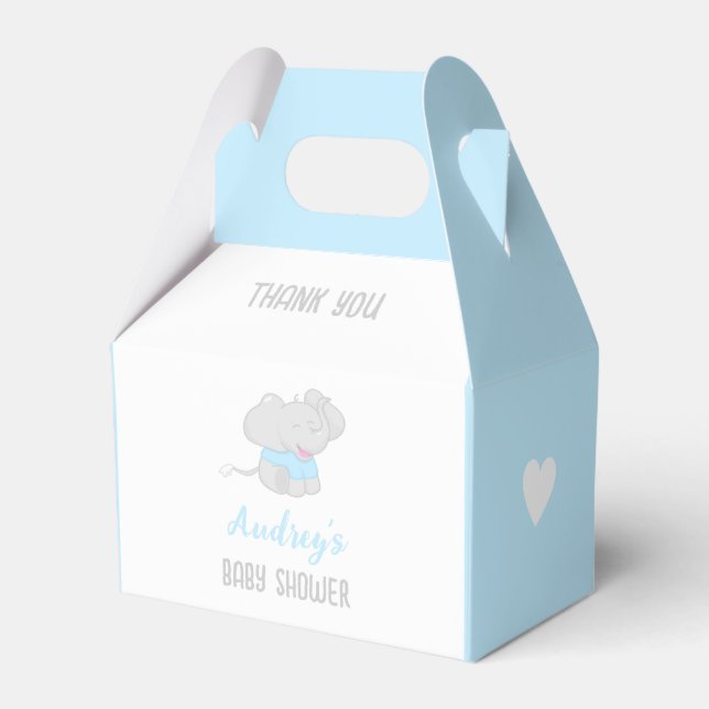 Caja Para Regalos Cute Elephant Baby Shower Blue FavBox (Front Side)