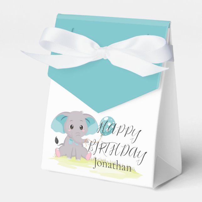 Caja Para Regalos Cute Elephant Blue Birthday Boy Favorito Box (Front Side)