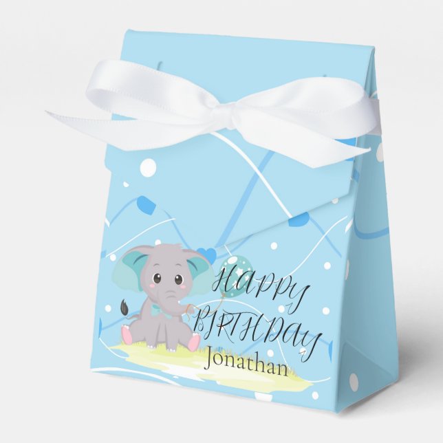 Caja Para Regalos Cute Elephant Blue heart Birthday Boy Favorito Box (Front Side)