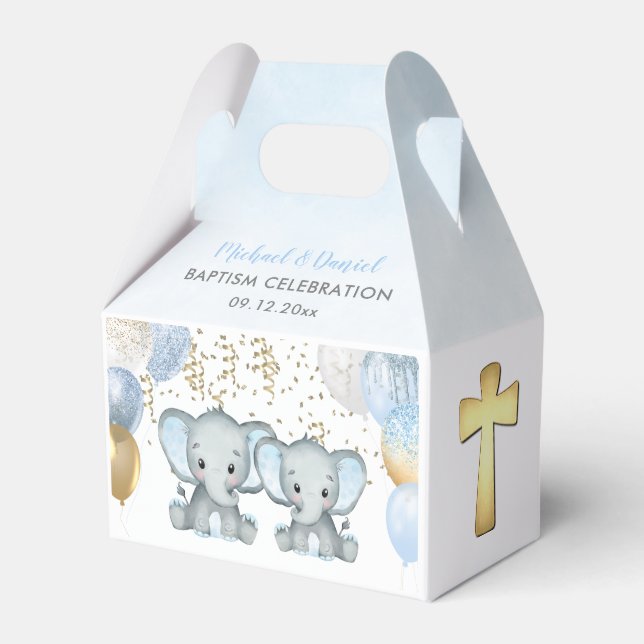 Caja Para Regalos Cute Elephant Boys Balloon Baptism Favbox (Front Side)