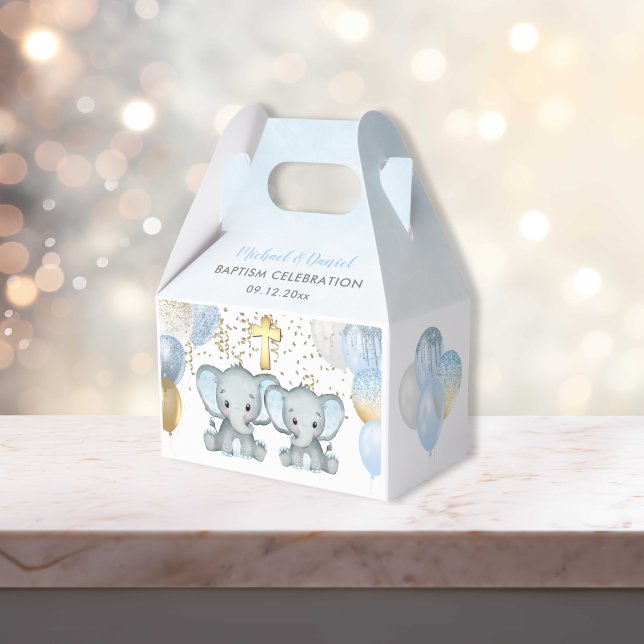 Caja Para Regalos Cute Elephant Boys Balloon Baptism Favbox (Cute Elephant Boys Balloon Baptism Favor Box)