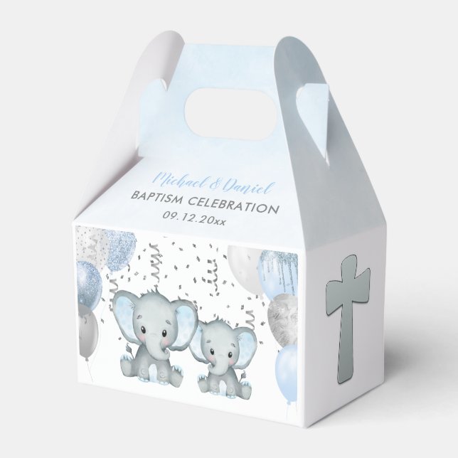 Caja Para Regalos Cute Elephant Boys Balloon Baptism Favbox (Front Side)