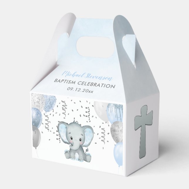 Caja Para Regalos Cute Elephant Boys Balloon Baptism Favbox (Front Side)