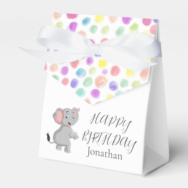 Caja Para Regalos Cute Elephant Poker Dots Cumpleaños (Front Side)
