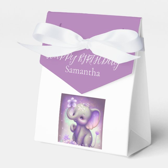 Caja Para Regalos Cute Elephant Purple Birthday Favor Box (Front Side)