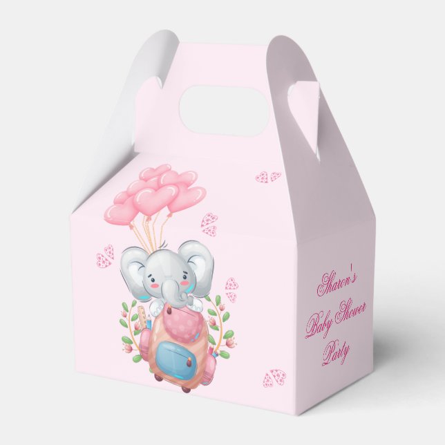 Caja Para Regalos Cute Elephant y Balloon Baby Shower FavBox (Front Side)