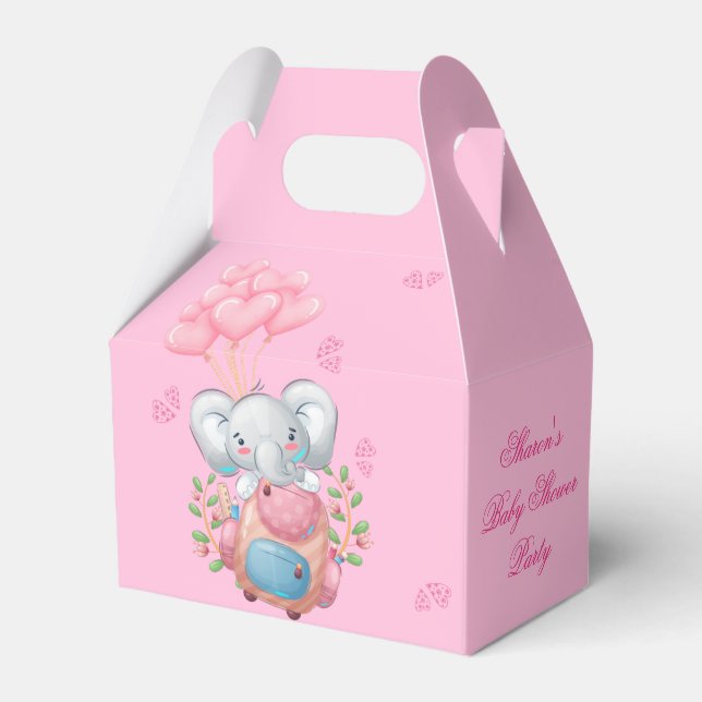 Caja Para Regalos Cute Elephant y Balloon Baby Shower FavBox (Front Side)