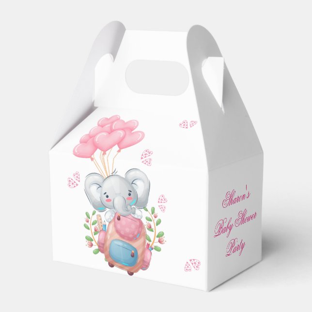 Caja Para Regalos Cute Elephant y Balloon Baby Shower FavBox (Front Side)