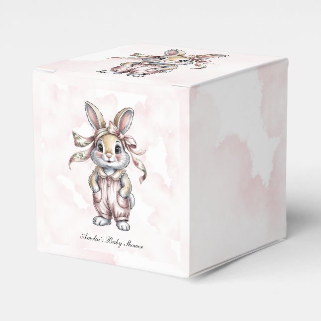 Caja Para Regalos Cute Floral Bunny Girl Baby Shower (Costado Anverso)