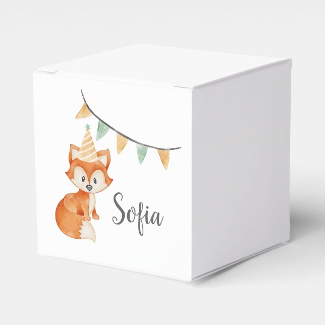 Caja Para Regalos Cute Fox Woodland Fiesta Gorra Feliz Cumpleaños (Costado Anverso)
