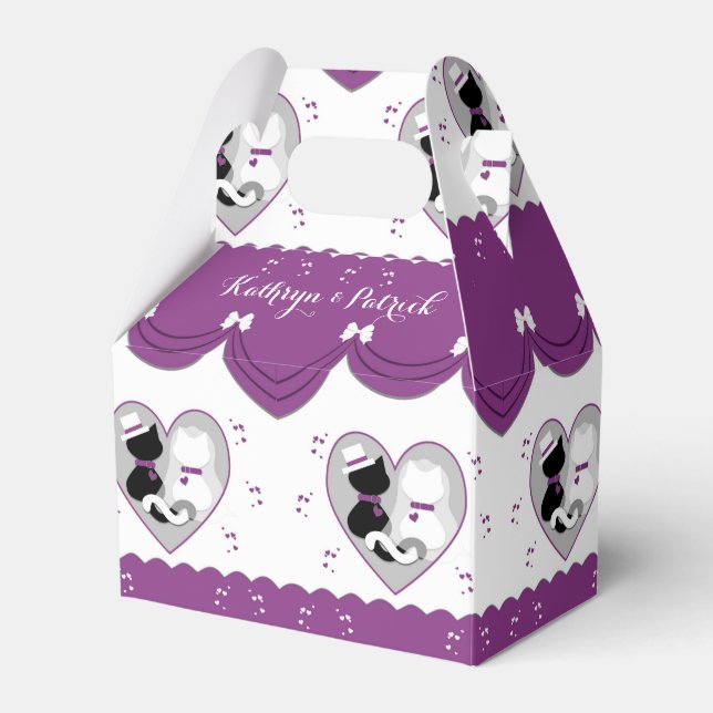 Caja Para Regalos Cute Gato Morado Novia y Groom Boda Favor Box (Front Side)