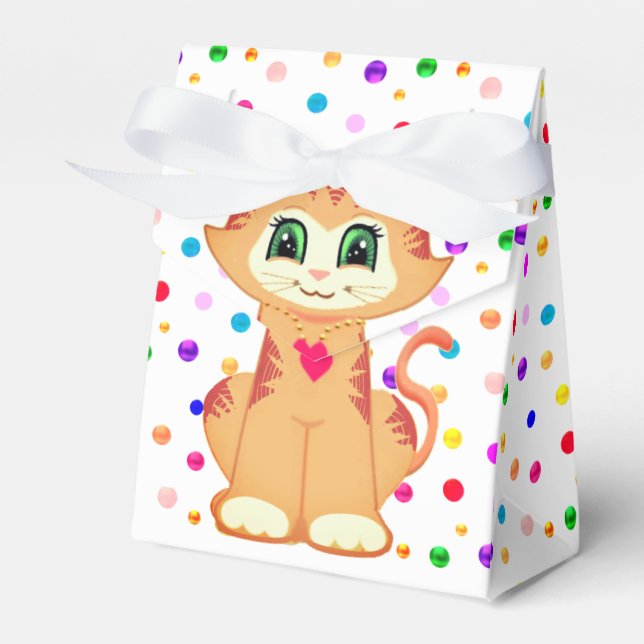 Caja Para Regalos Cute Ginger Tabby Kitty Cat & Confetti Gracias (Front Side)