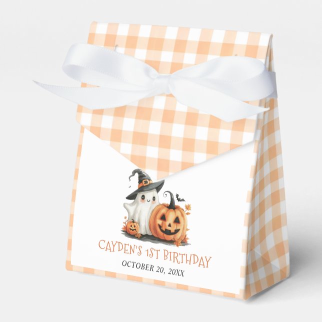 Caja Para Regalos Cute Gingham Halloween Ghost 1º cumpleaños (Front Side)