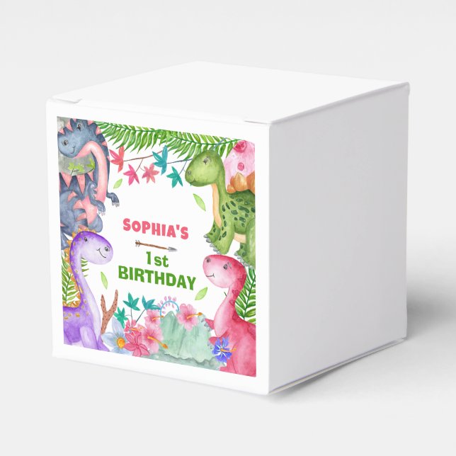 Caja Para Regalos Cute Girl Dinosaur 1st Birthday Favor Box (Costado Anverso)