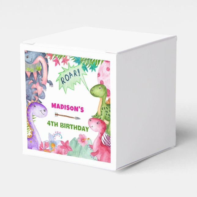 Caja Para Regalos Cute Girl Dinosaur 4th Birthday Party (Costado Anverso)