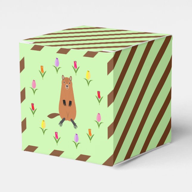 Caja Para Regalos Cute Groundhog y Tulip Flowers (Costado Anverso)