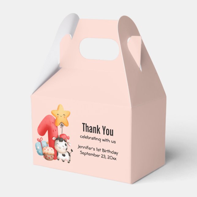 Caja Para Regalos Cute Happy Cow First Birthday Gracias (Front Side)