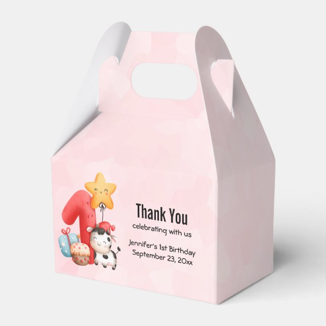 Caja Para Regalos Cute Happy Cow First Birthday Gracias (Front Side)