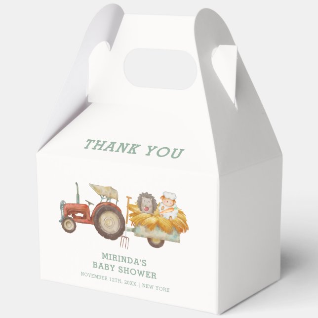 Caja Para Regalos Cute Hedgehog Farm Tractor Baby Shower (Reverso )