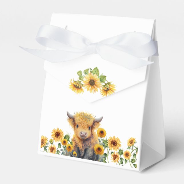Caja Para Regalos Cute Highland Cow Calf Sunflowers Baby Shower (Front Side)