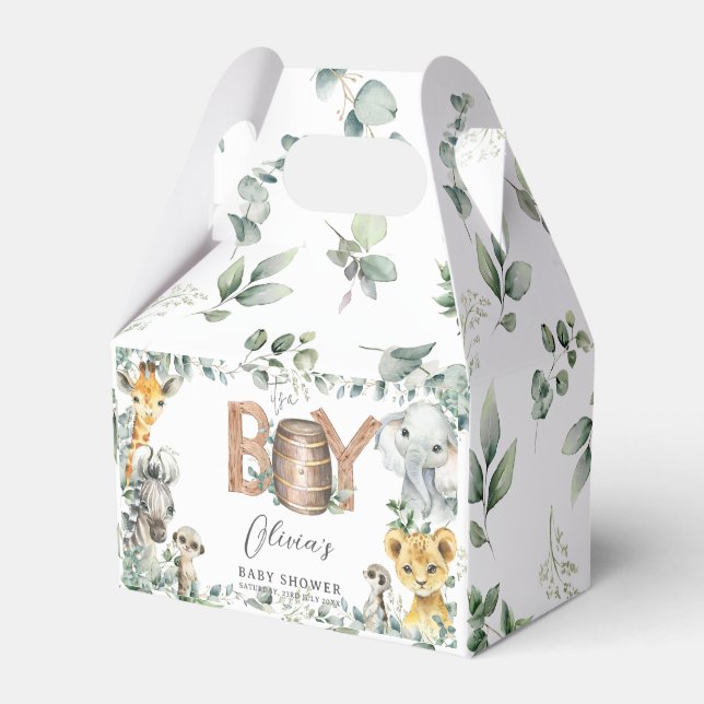 Caja Para Regalos Cute Jungle Animals Greenery Boy Baby Shower (Front Side)