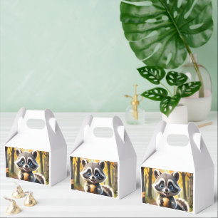 Caja Para Regalos Cute Kawaii estilo Racoon sosteniendo una bellota