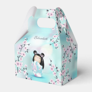 Caja Para Regalos Cute Kokeshi Doll cerezo florete Turquoise