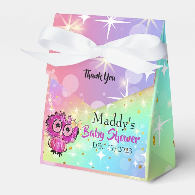 Caja Para Regalos Cute Lechuza Rosada Estrellas Twinkle Gracias Baby (Front Side)