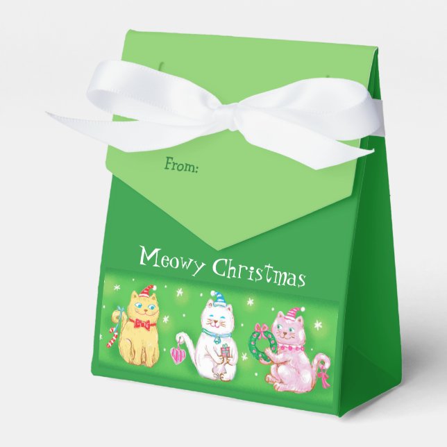 Caja Para Regalos Cute Meowy Navidades gatos verdes (Front Side)