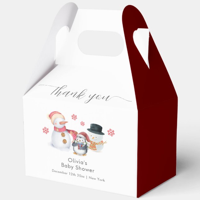 Caja Para Regalos Cute Minimal Winter Penguin Snowman Baby Shower (Anverso)