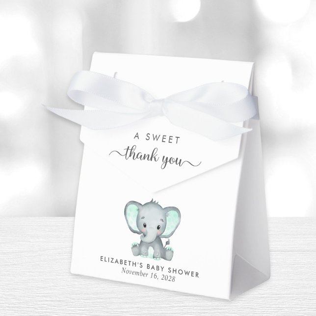 Caja Para Regalos Cute Mint Green Elephant Baby Shower Gracias (Subido por el creador)