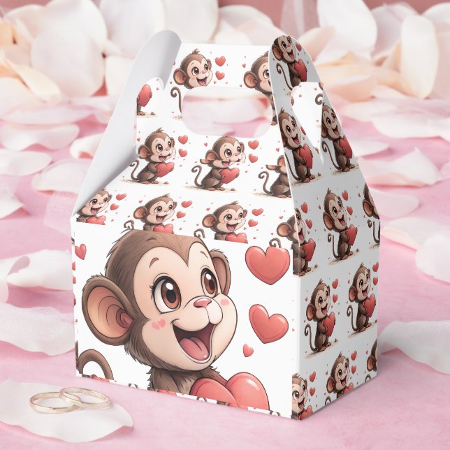 Caja Para Regalos Cute Monkey Red Hearts Love Gable Favor Box (Boda)