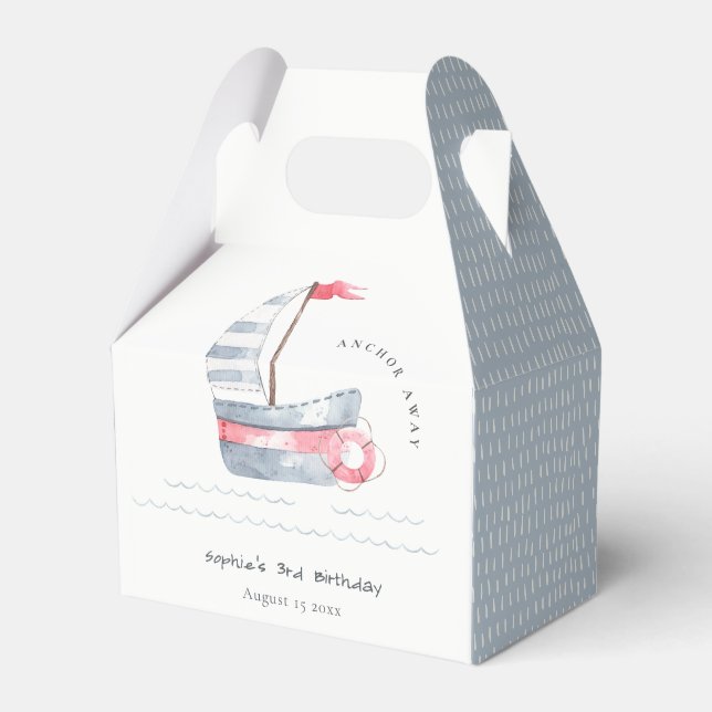 Caja Para Regalos Cute Nautical Soft Red Blue Sailboat Kids Cumpleañ (Front Side)