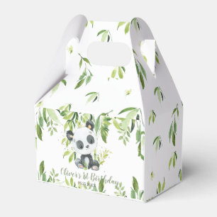 Caja Para Regalos Cute Panda Bamboo Greenery 1er cumpleaños