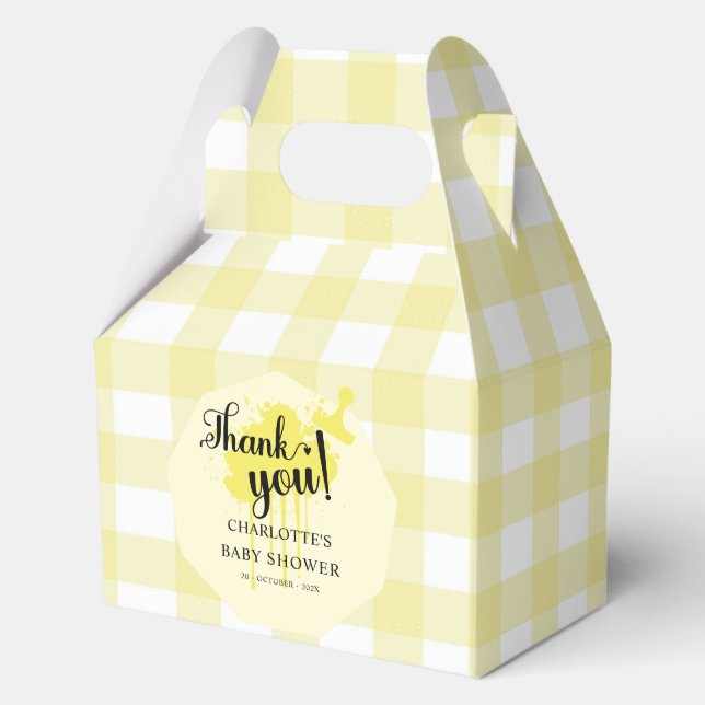 Caja Para Regalos Cute Pastel Amarillo Gingham Baby Shower (Anverso)