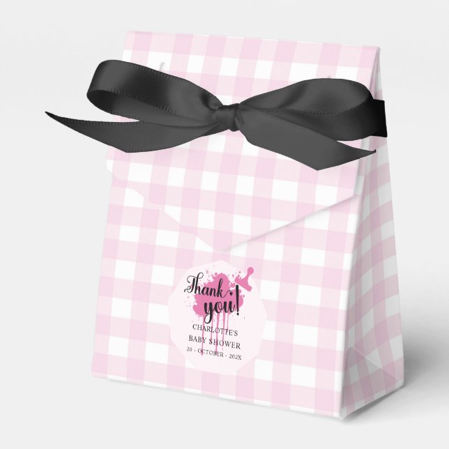 Caja Para Regalos Cute Pastel Pink Gingham Baby Shower (Front Side)