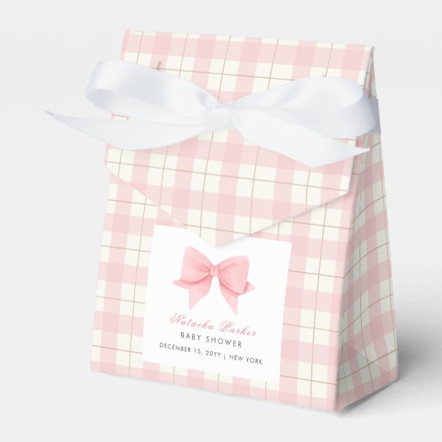 Caja Para Regalos Cute Pastel Rosa Plaid Gingham Bow Baby Shower (Front Side)
