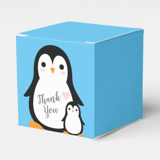 Caja Para Regalos Cute pingüino Baby Shower Blue Boy (Costado Anverso)