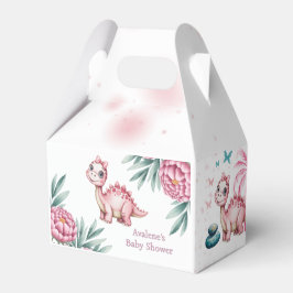 Caja Para Regalos Cute Pink Dinosaur and Peony Baby Shower