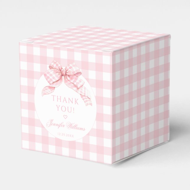 Caja Para Regalos Cute Pink Gingham Bow Baby Shower Gift (Costado Anverso)