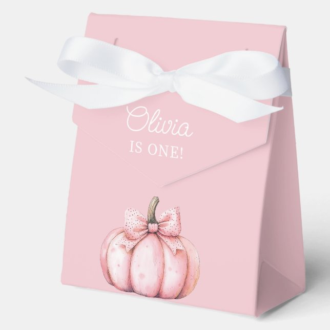 Caja Para Regalos Cute Pink Pumpkin Girl 1st Birthday  (Anverso)