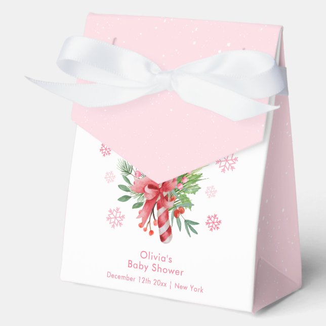Caja Para Regalos Cute Pink Snowflake Festive Candy Baby Shower  (Anverso)
