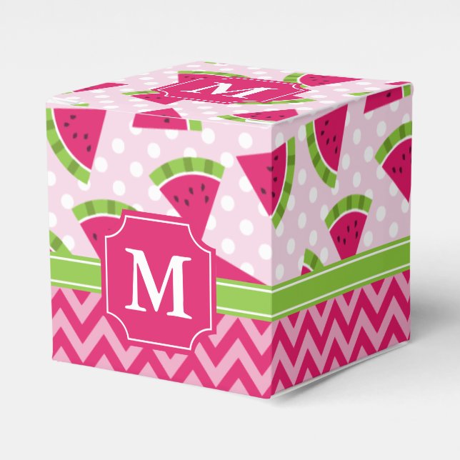 Caja Para Regalos Cute Pink Watermelon Polka Dots Chevron Monograma (Costado Anverso)
