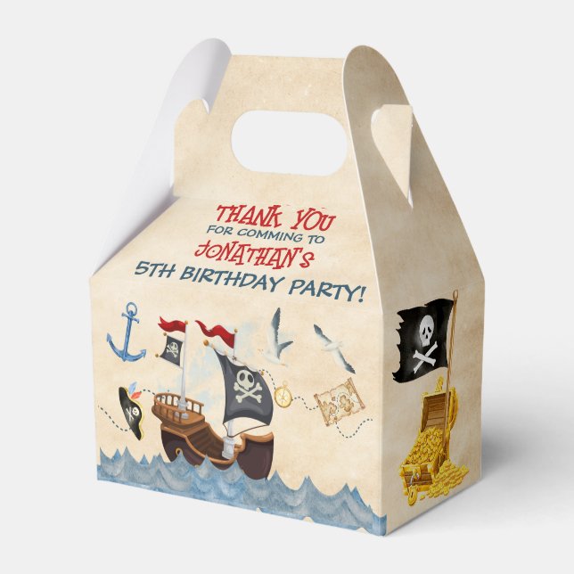Caja Para Regalos Cute Pirate Birthday Parchment acuarela (Front Side)