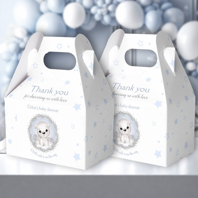 Caja Para Regalos Cute Polar Oso Blanco Winter Boy Baby Shower (Cute Polar Bear White Winter Boy Baby Shower Favor Box)