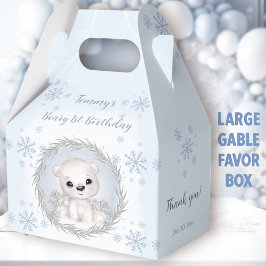 Caja Para Regalos Cute Polar Oso Invernal Azul Primer Cumpleaños Gra