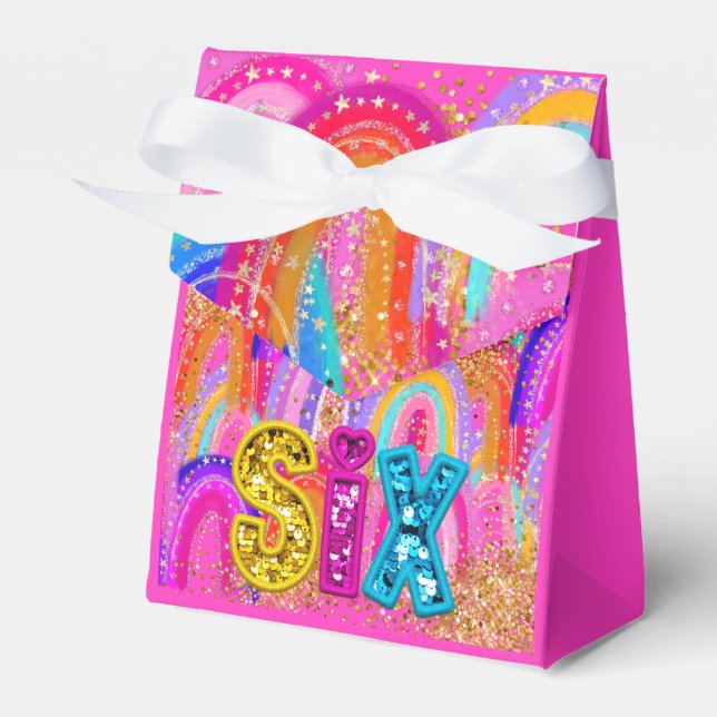 Caja Para Regalos Cute Rainbow 6to Birthday Favor Box (Front Side)