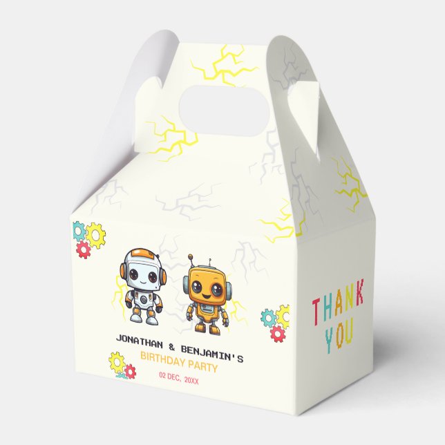 Caja Para Regalos Cute Robots Niños Juntos Cumpleaños Conjunto (Reverso)