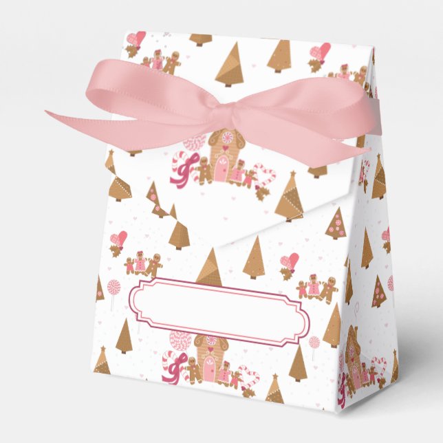 Caja Para Regalos Cute Rosa Gingerbread Candy Cane Tent FavBox (Front Side)