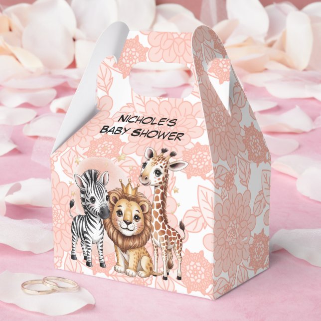 Caja Para Regalos Cute Safari Animals Pink Florals Girl Baby Shower (Boda)
